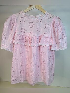 NWOT Stellah Light Pink Eyelet Ruffle Blouse small